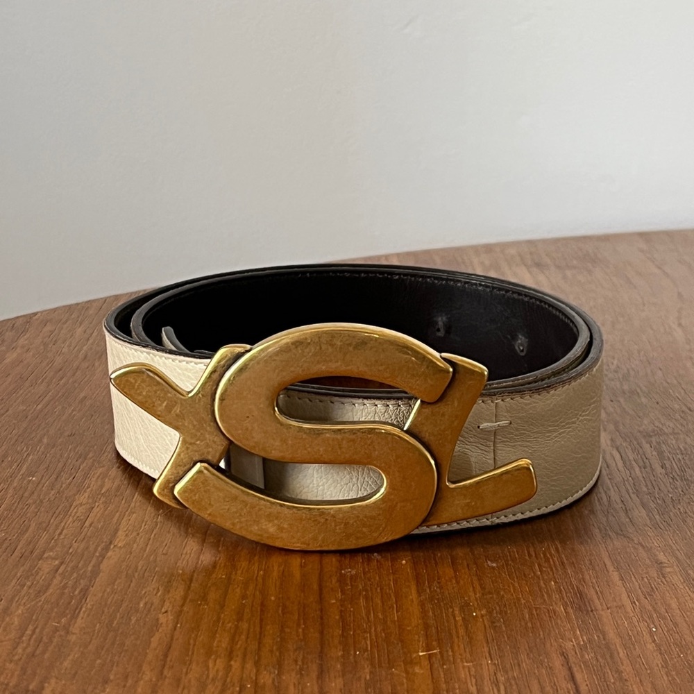 Yves Saint Laurent Gold and Cream Belt